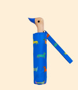 Parapluie compact Dogs in Blue, poignée bois canard, Original Duckhead