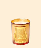 Bougie Classique Galerie des Flammes en verre artisanal miroir couleur or, avec blason Trudon en relief