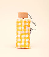 Parapluie Anatole Check Hamond Jaune. Face. Housse. Tête en bois.