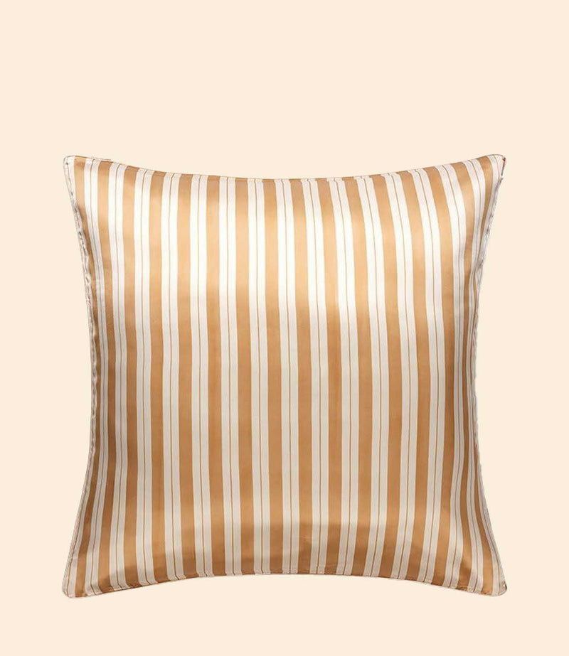 Taie d’oreiller en pure soie rayure beige 22 momme 65x65 oeko tex