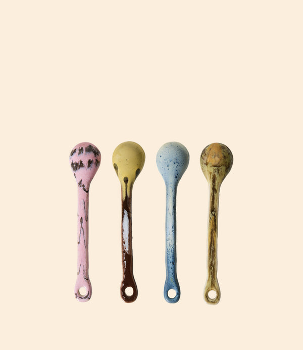 Lot de cuillères en grès motif graphique Sketch M HK Living