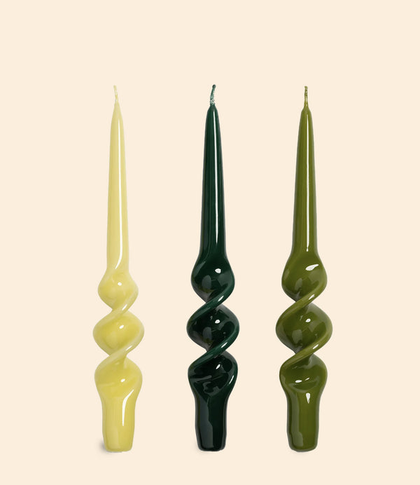 Chandelles artisanales vertes en coffret – &Klevering