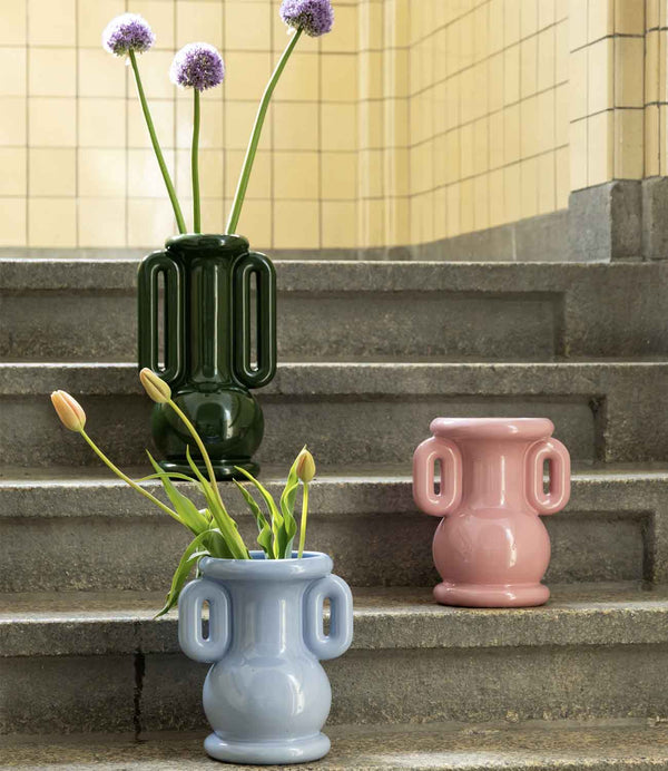 Vase amfora en céramique rose à anses décoratif &Klevering