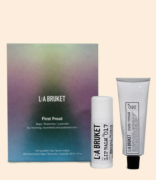 Coffret LA Bruket First Frost Midvinter avec baume à lèvres et crème mains