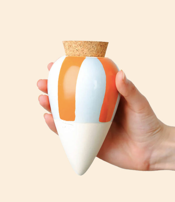 Olla rayée orange et bleu en céramique pour hydratation naturelle des plantes Pépin