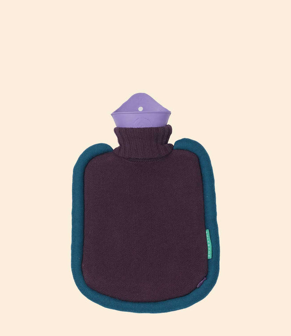 Mini bouillotte Bumper Suite 702 aubergine avec housse tricotée colorée