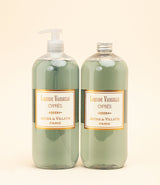 Cypress-scented dishwashing liquid by Astier de Villatte. 1l bottle and 1l refill.