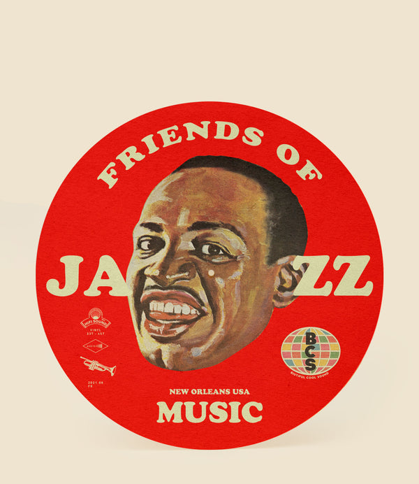 Feutrine Vinyle Jazz by Biutiful Cool Sound. Couleur rouge et visage jazzman au centre.
