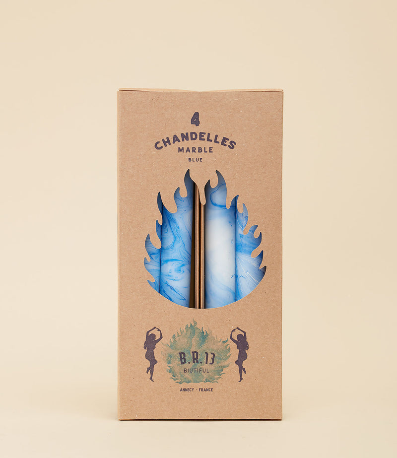 Coffret de quatre chandelles marbrées bleu par Biutiful Room 13