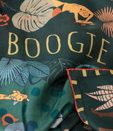 Dark green Boogie Jungle silk scarf by Soie Even.