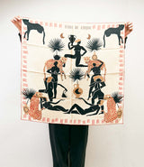 Beige and red Circus School silk scarf by Soie Even